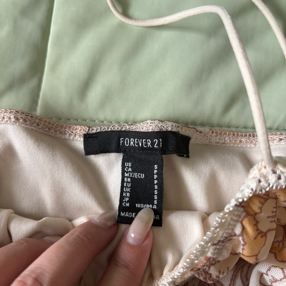 Forever 21 Yellow Beige Spaguetti Strap Floral Y2K Bodycon Mini Dress Size S - Picture 4 of 5